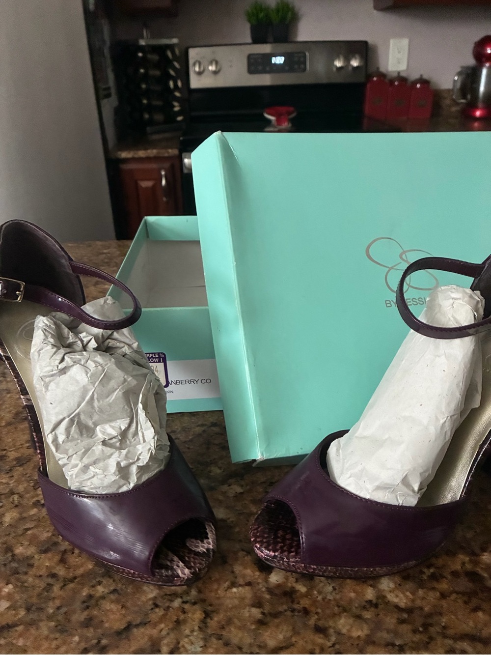 Jessica Simpson Plum Open-Toe Ankle-Strap Heels with Snakeskin Platform